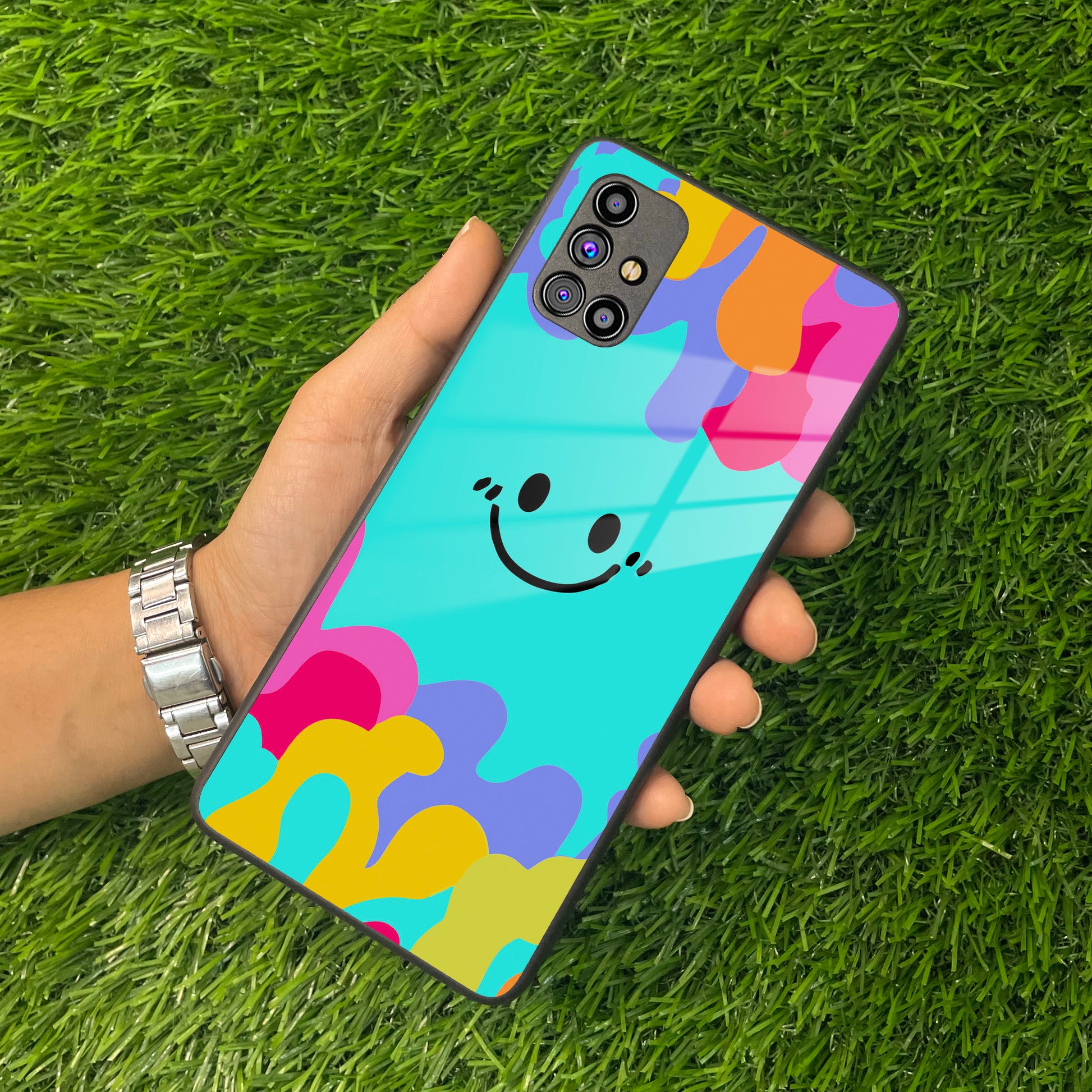 Cute Blue Smiley Multicolor Glass Case For Samsung ShopOnCliQ