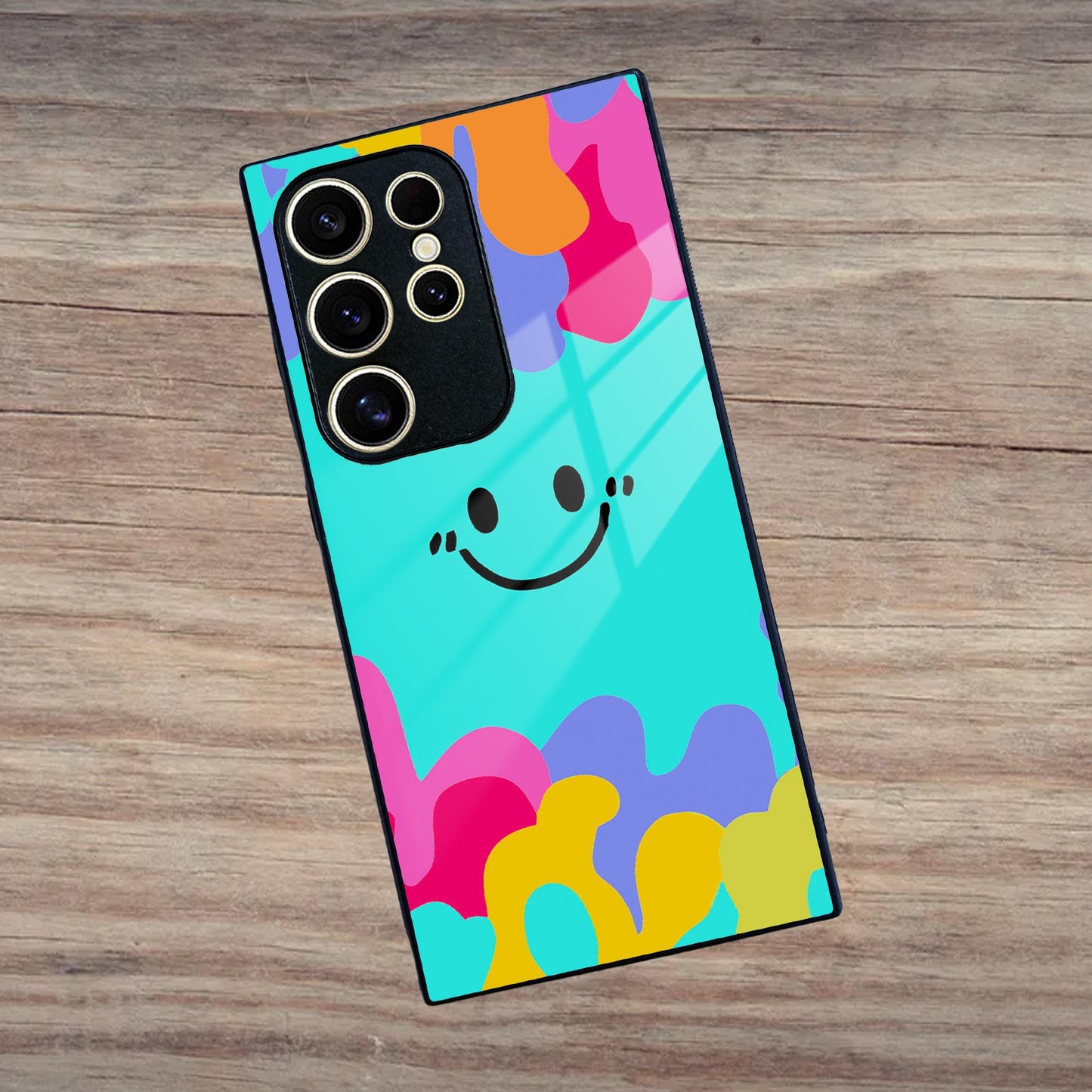 Cute Blue Smiley Multicolor Glass Case For Samsung ShopOnCliQ