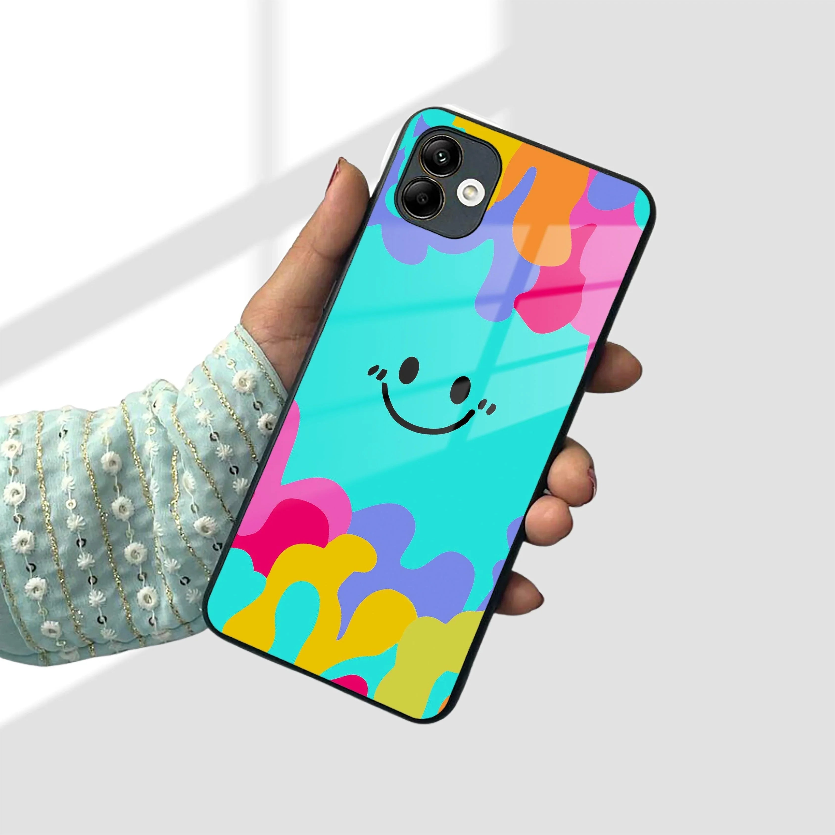 Cute Blue Smiley Multicolor Glass Case For Samsung - ShopOnCliQ
