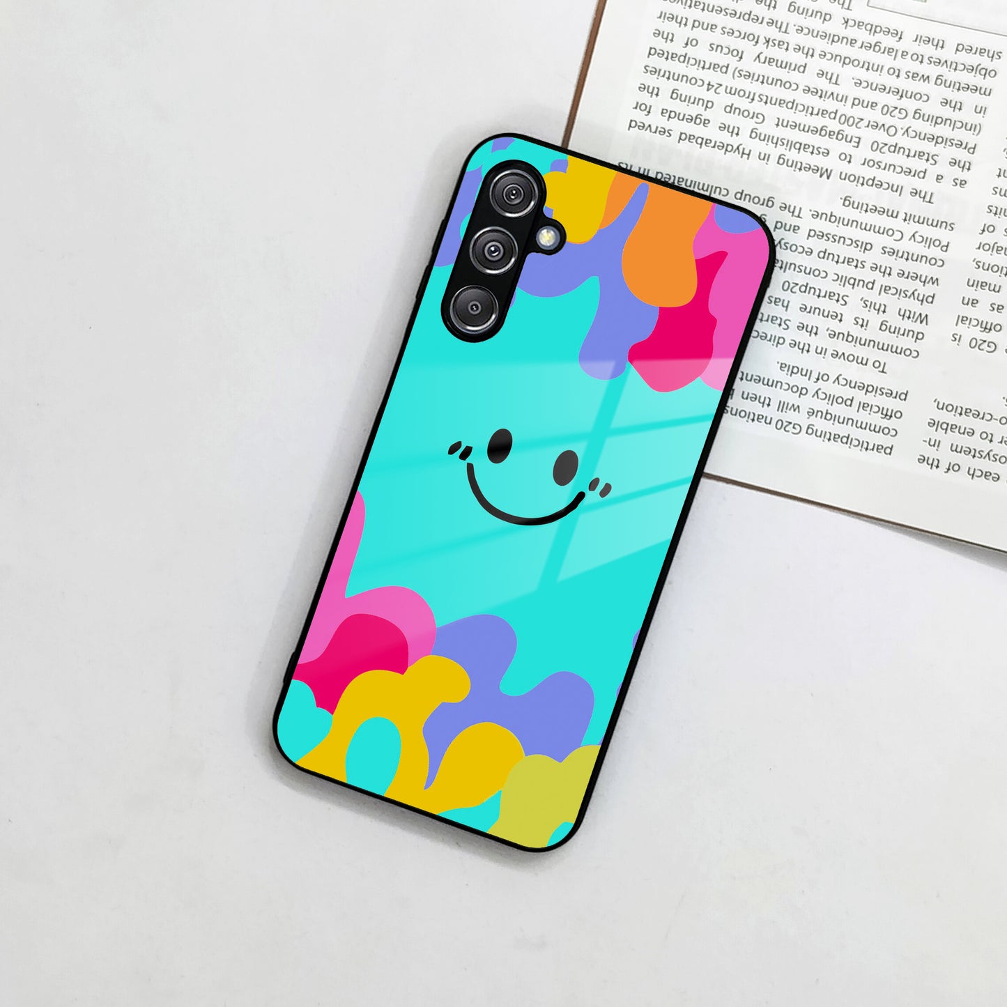 Cute Blue Smiley Multicolor Glass Case For Samsung ShopOnCliQ