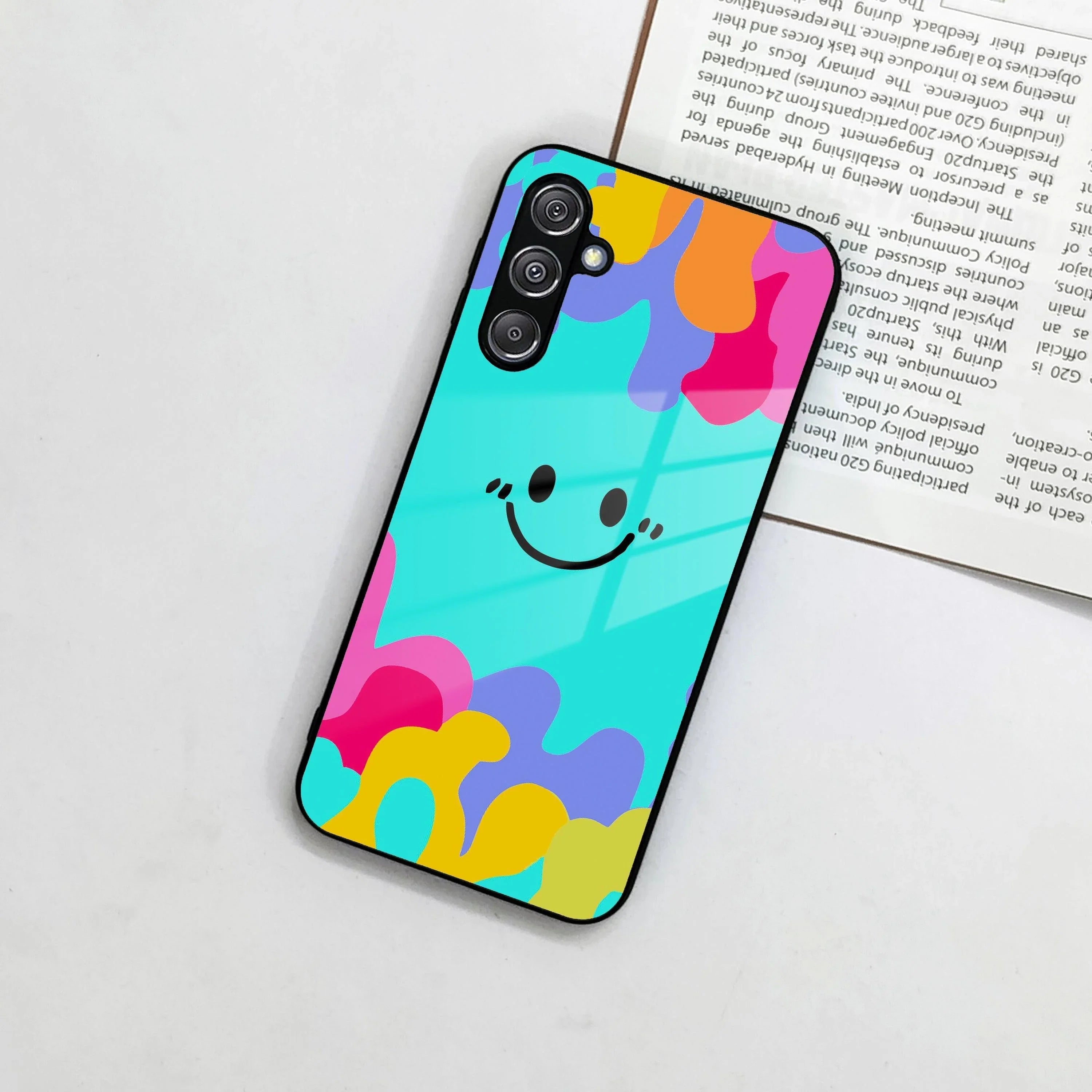 Cute Blue Smiley Multicolor Glass Case For Samsung - ShopOnCliQ