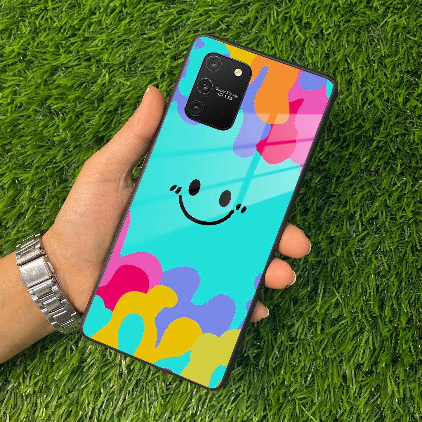 Cute Blue Smiley Multicolor Glass Case For Samsung ShopOnCliQ