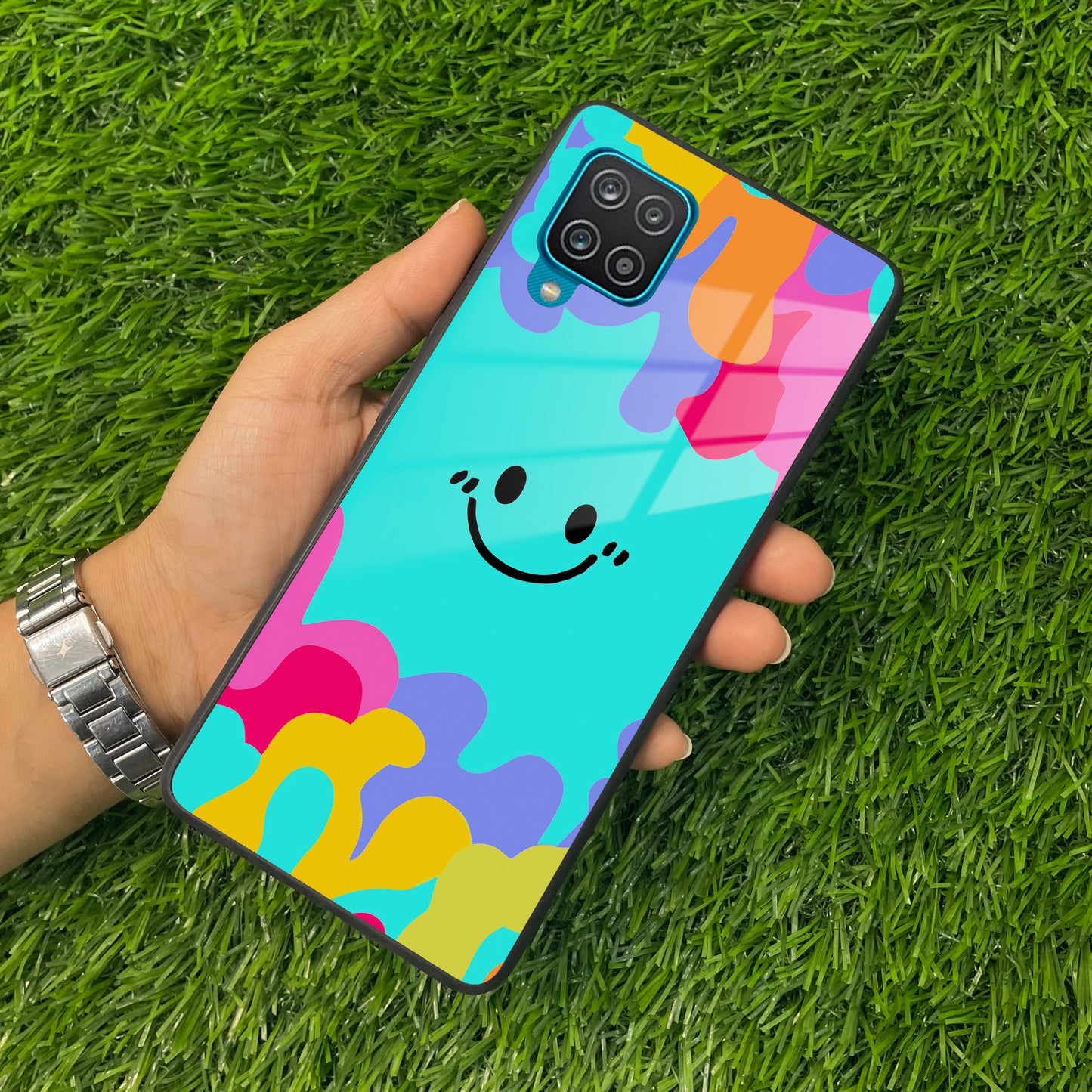 Cute Blue Smiley Multicolor Glass Case For Samsung ShopOnCliQ