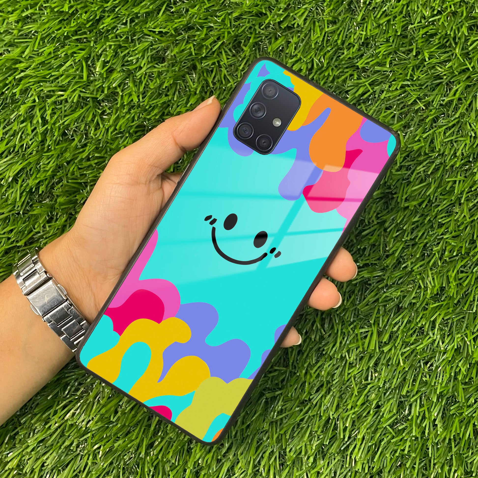 Cute Blue Smiley Multicolor Glass Case For Samsung ShopOnCliQ