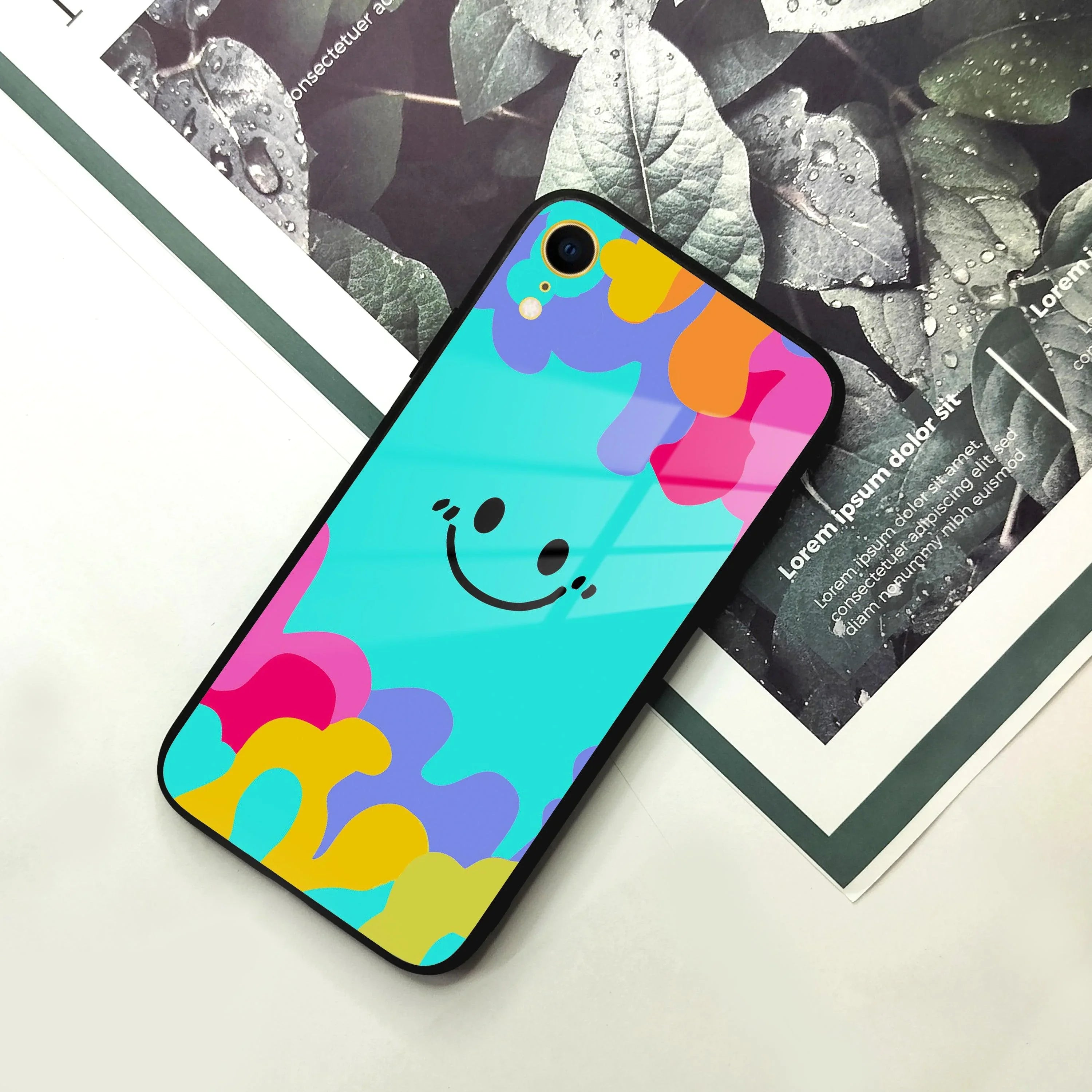 Cute Blue Smiley Multicolor Glass Case For iPhone - ShopOnCliQ