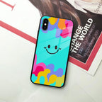 Cute Blue Smiley Multicolor Glass Case For iPhone - ShopOnCliQ
