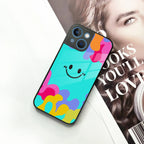 Cute Blue Smiley Multicolor Glass Case For iPhone - ShopOnCliQ
