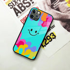 Cute Blue Smiley Multicolor Glass Case For iPhone - ShopOnCliQ