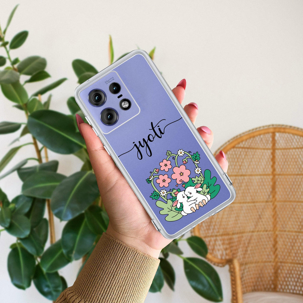 Cute Bunny Customize Anti Yellow Case V2 For Motorola Edge 50 Pro