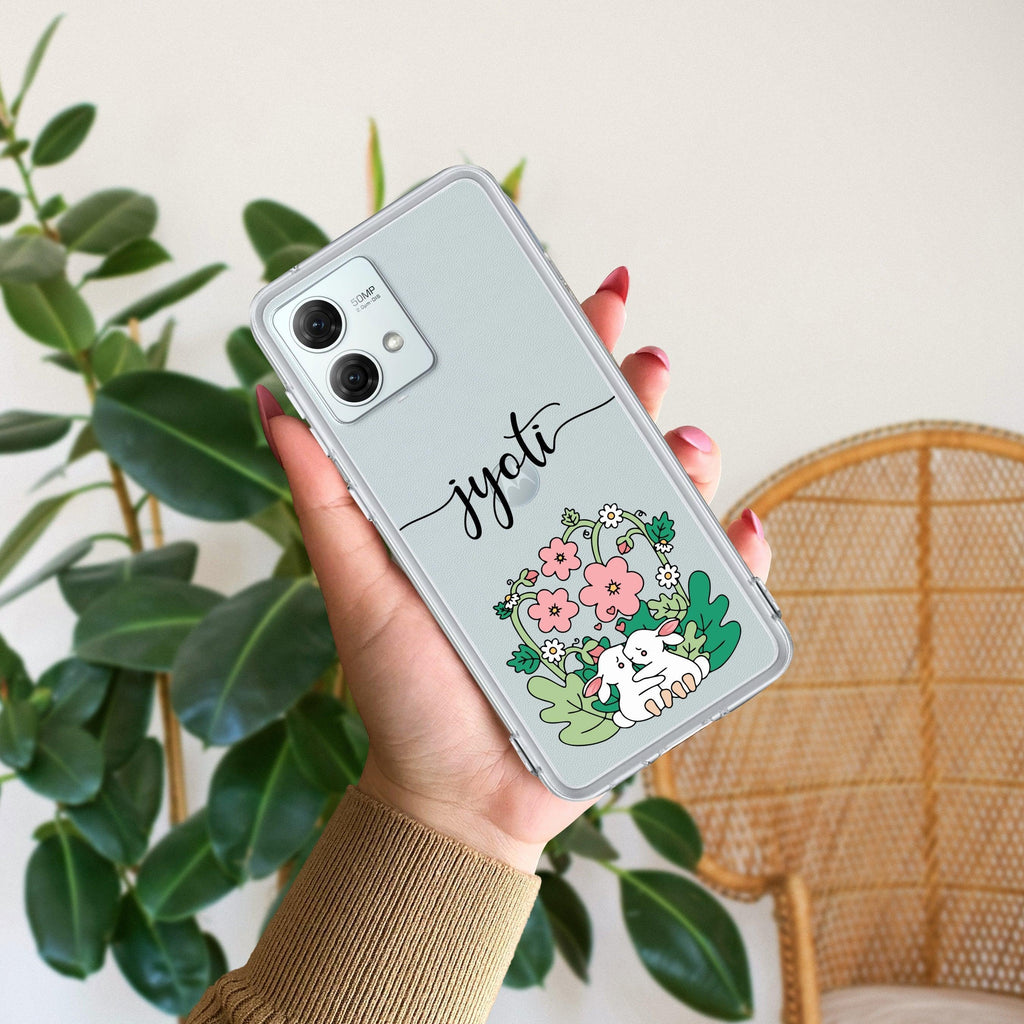 Cute Bunny Customize Transparent Silicon Case V2 For Motorola Edge 40 Neo
