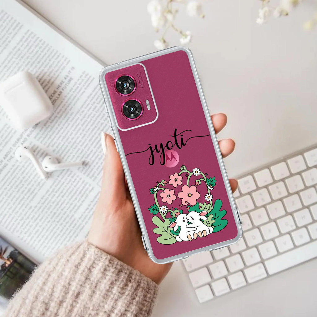 Cute Bunny Customize Transparent Silicon Case V2 For Motorola G85 5G