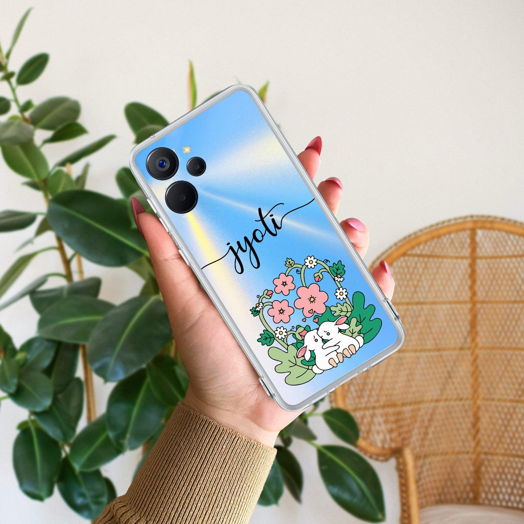 Cute Bunny Customize Transparent Silicon Case V2 For Realme Narzo 30A / Realme C12 / Realme Narzo 20