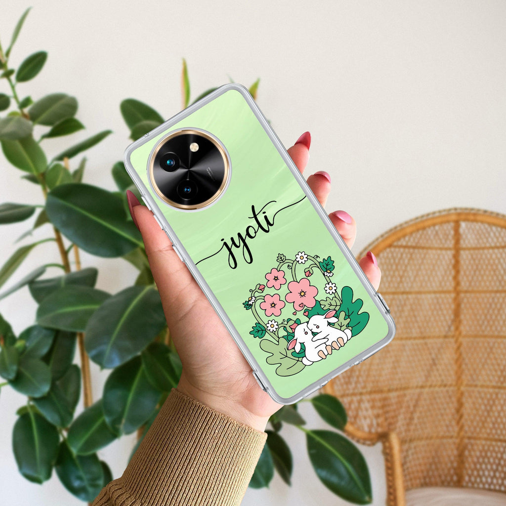 Cute Bunny Customize Transparent Silicon Case V2 For Vivo Y21 / Vivo Y21A / Vivo Y21E /Vivo Y21S/ Vivo Y21T