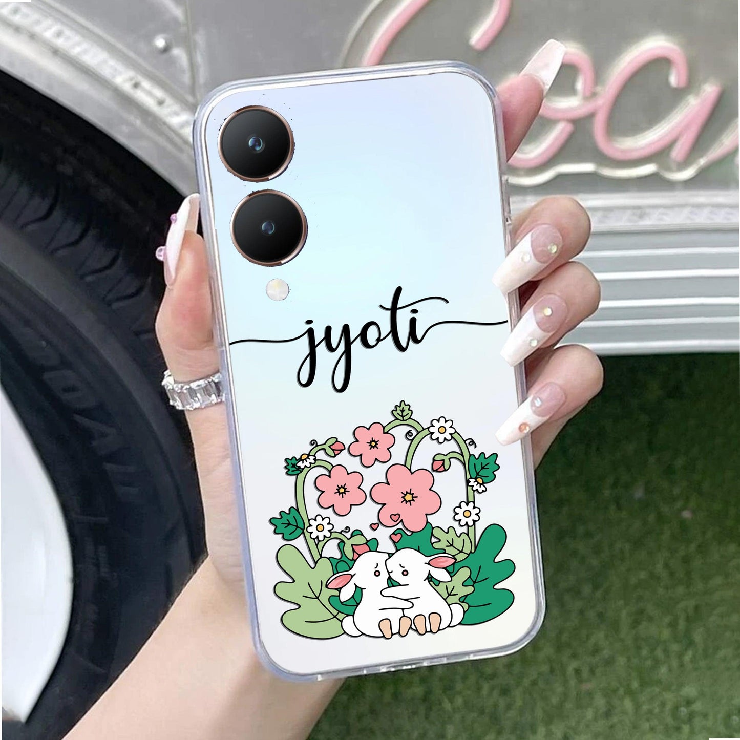 Cute Bunny Customize Transparent Silicon Case V2 For Vivo