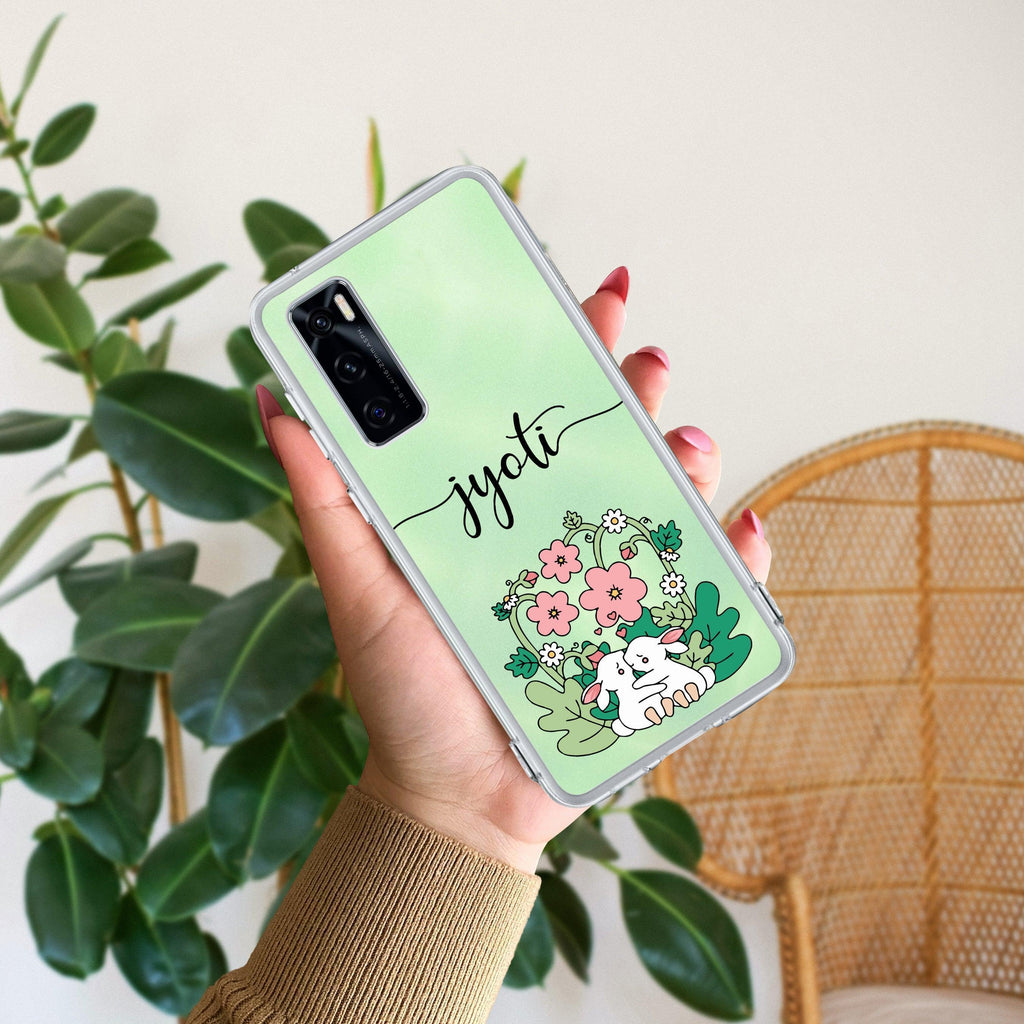 Cute Bunny Customize Transparent Silicon Case V2 For Vivo V21e 5G