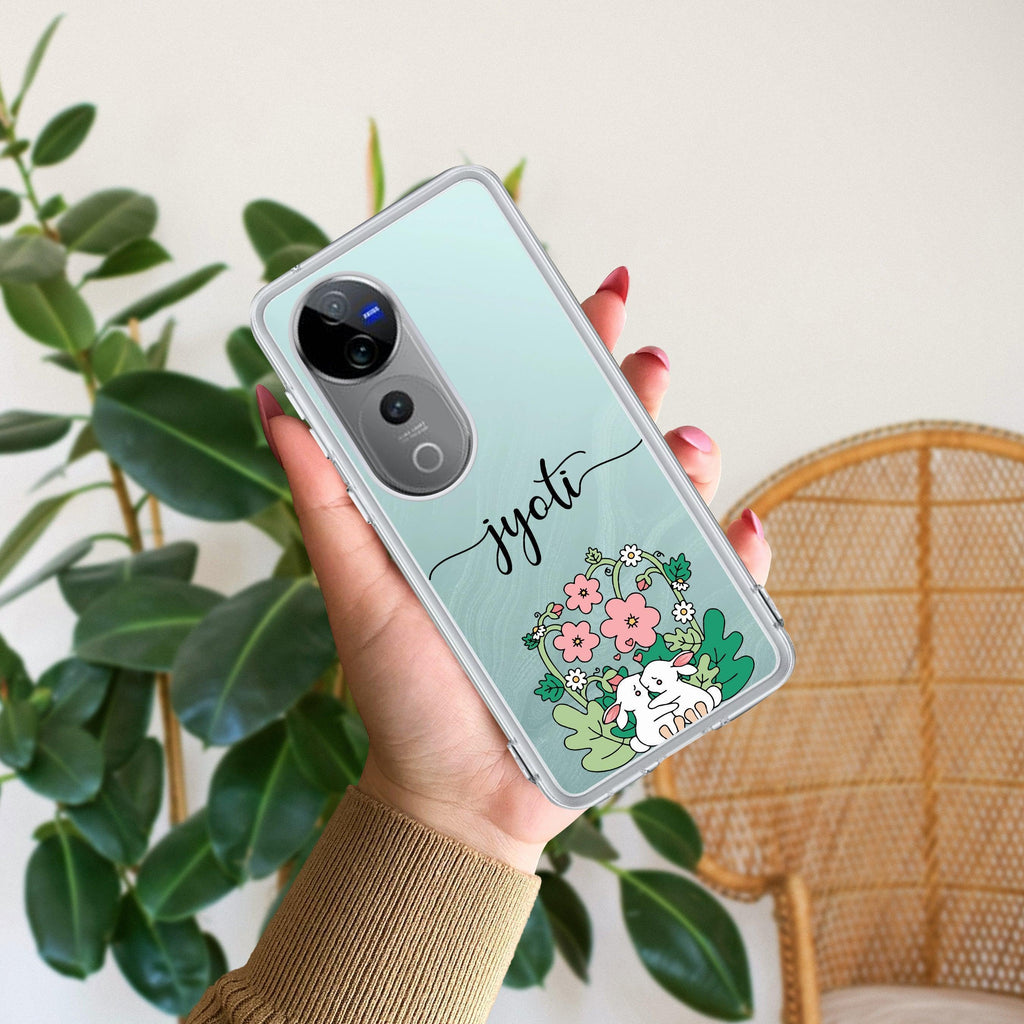 Cute Bunny Customize Transparent Silicon Case V2 For Vivo T1 5G