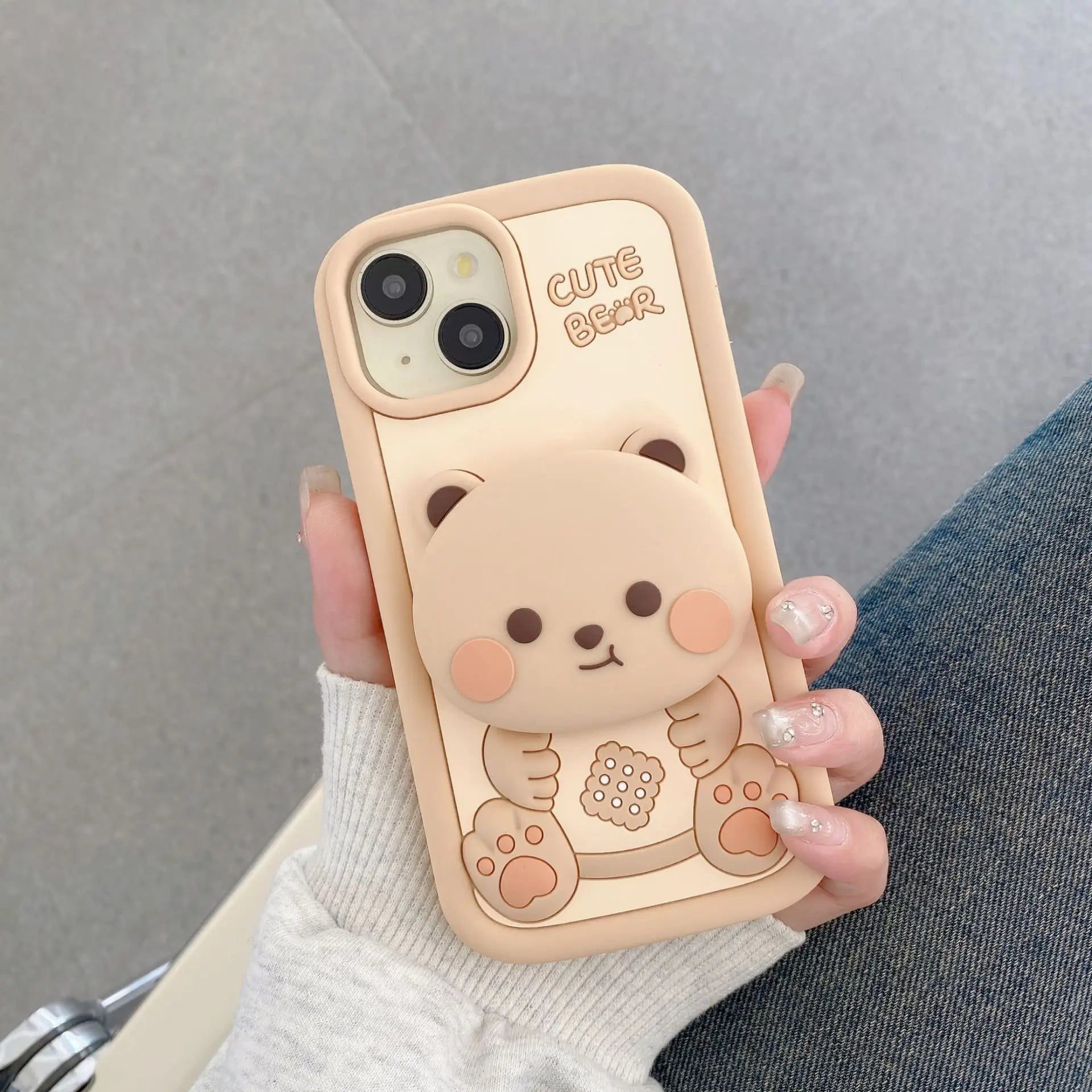 Cute Butter Bear Silicon Designer iPhone Case With Inbuilt Holder ShopOnCliQ