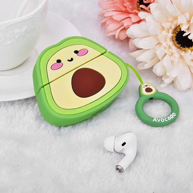 Cute Cartoon Design Case Cover for Apple AirPods Pro 2nd Generation - Shockproof TPU with Keychain - AirPods Pro 2 Protector for Men and Women (Avocado-Green) - ShopOnCliQ