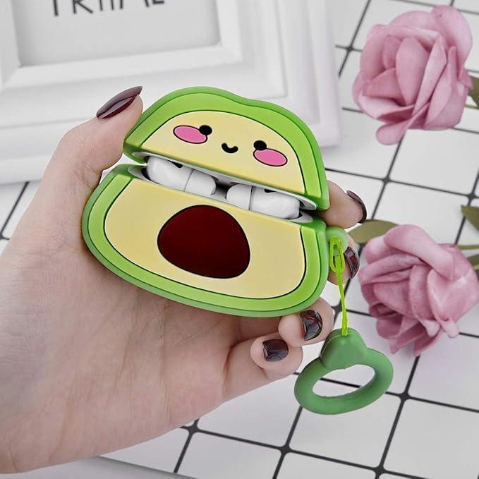 Cute Cartoon Design Case Cover for Apple AirPods Pro 2nd Generation - Shockproof TPU with Keychain - AirPods Pro 2 Protector for Men and Women (Avocado-Green) - ShopOnCliQ