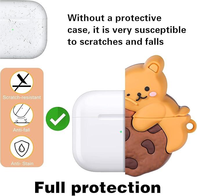 Cute Cartoon Design Case Cover for Apple AirPods Pro 2nd Generation - Shockproof TPU with Keychain - AirPods Pro 2 Protector for Men and Women (Cookie Bear) ShopOnCliQ