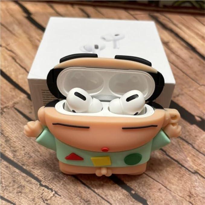 Cute Cartoon Design Case Cover for Apple AirPods Pro 2nd Generation - Shockproof TPU with Keychain - AirPods Pro 2 Protector for Men and Women (Shinchan) - ShopOnCliQ