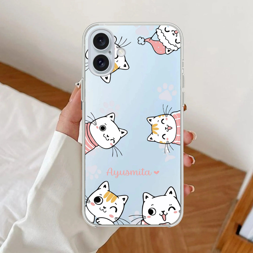 Cute Cat Customize Anti Yellow Clear Case For iPhone 16 Plus