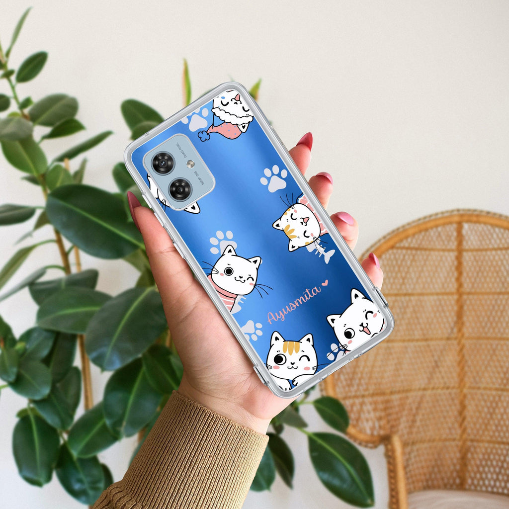 Cute Cat Customize Transparent Silicon Case For Motorola Edge 60 Stylus 5G