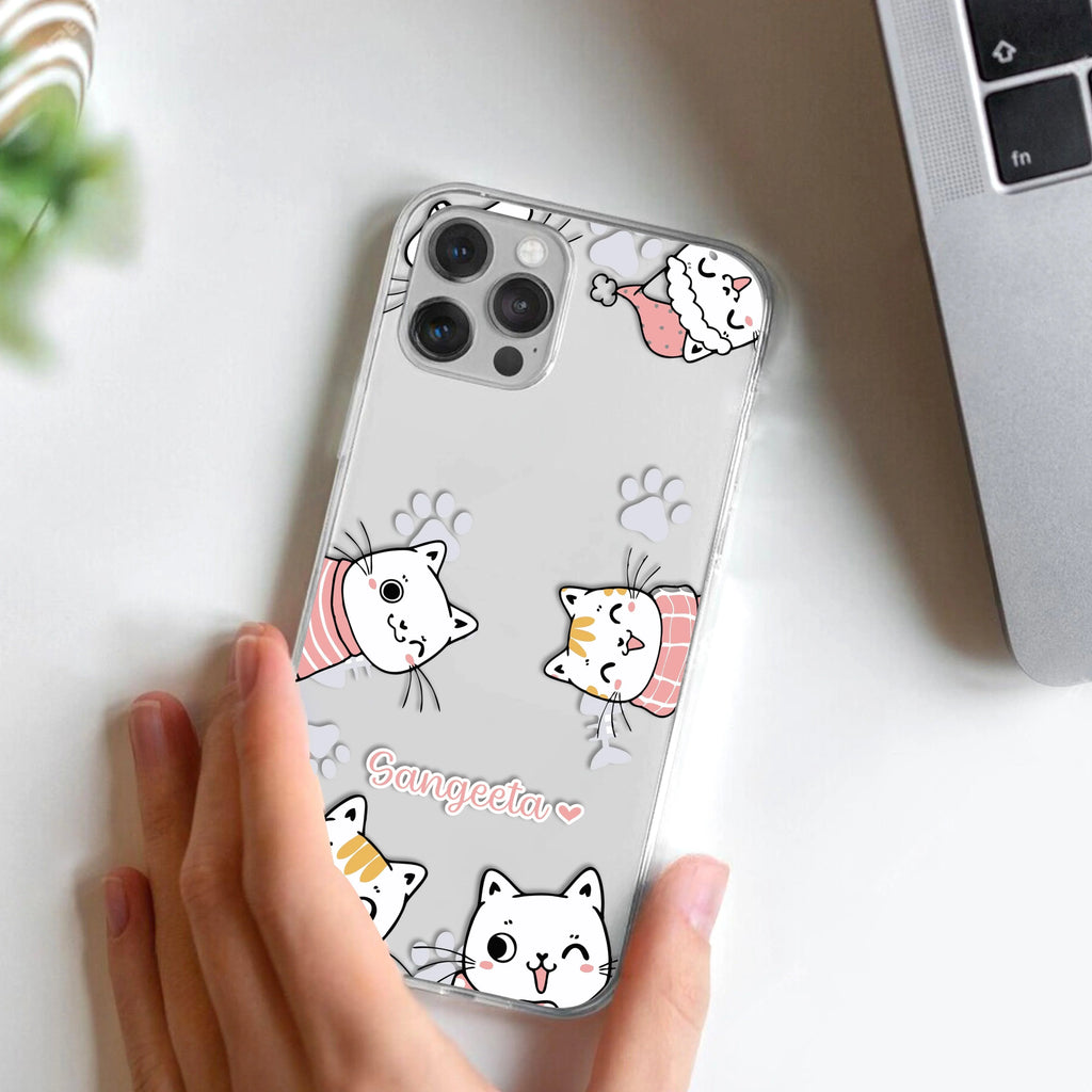 Cute Cat Customize Transparent Silicon Case For Motorola Edge 50 Pro