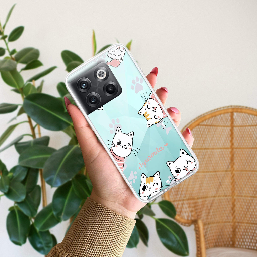 Cute Cat Customize Anti Yellow Case For OnePlus 10T 5G