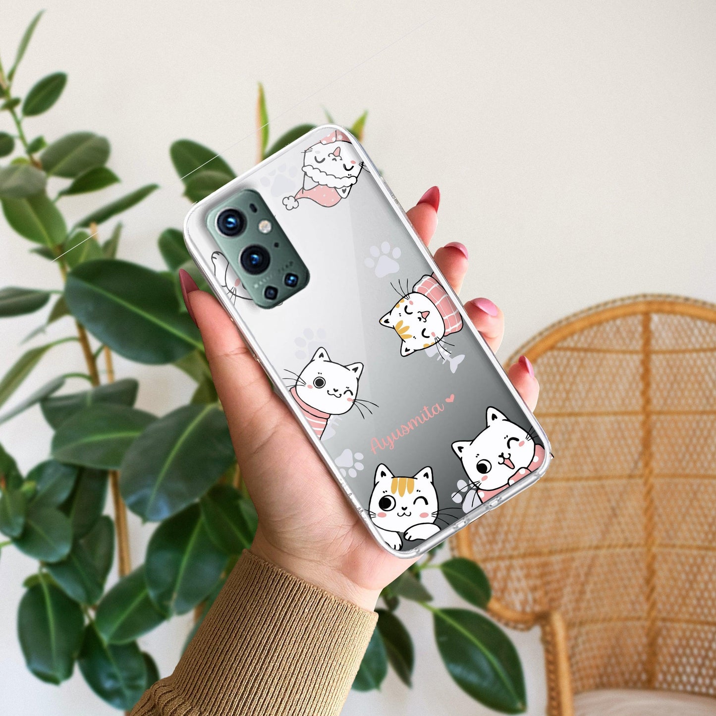 Cute Cat Customize Transparent Silicon Case For OnePlus