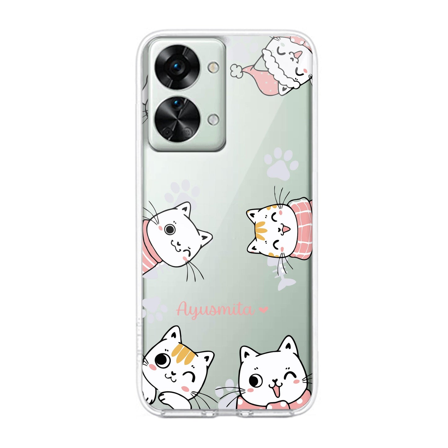 Cute Cat Customize Transparent Silicon Case For OnePlus