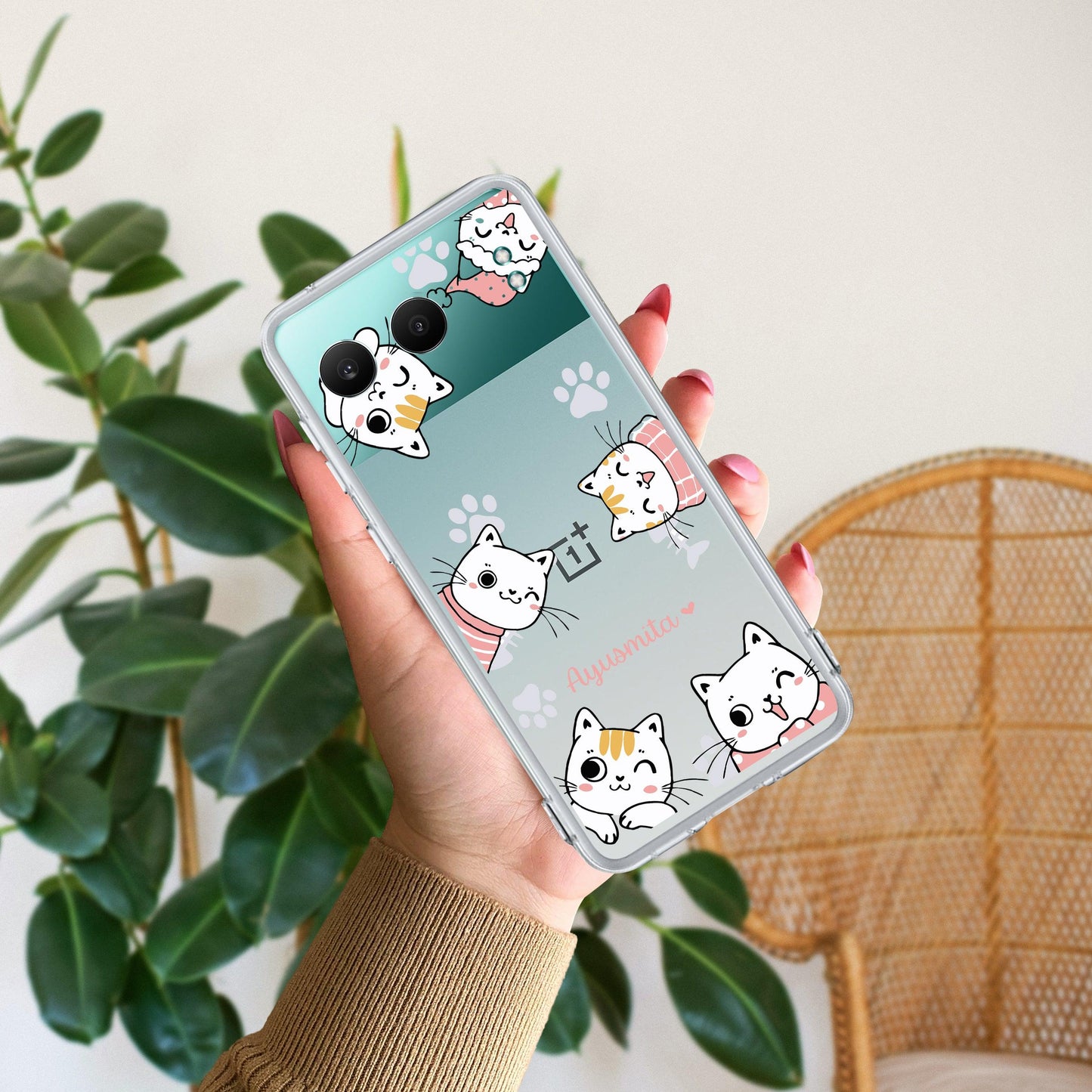 Cute Cat Customize Transparent Silicon Case For OnePlus