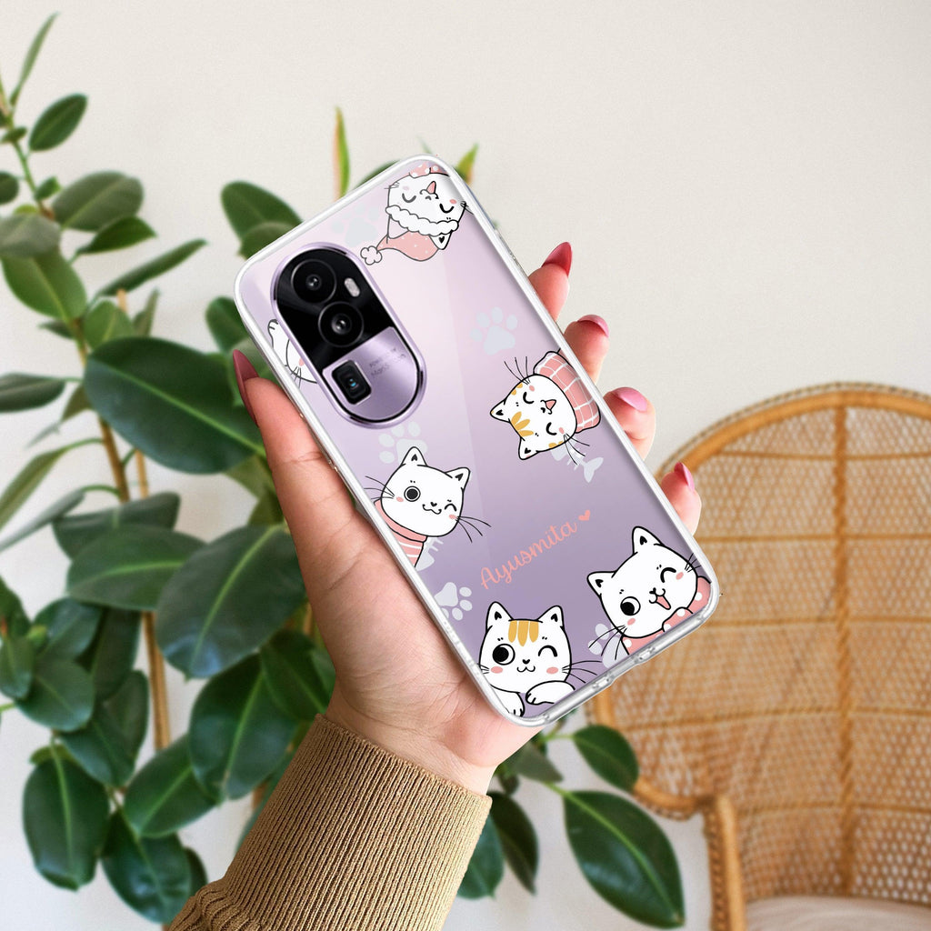 Cute Cat Customize Transparent Silicon Case For Oppo Reno 10 5G