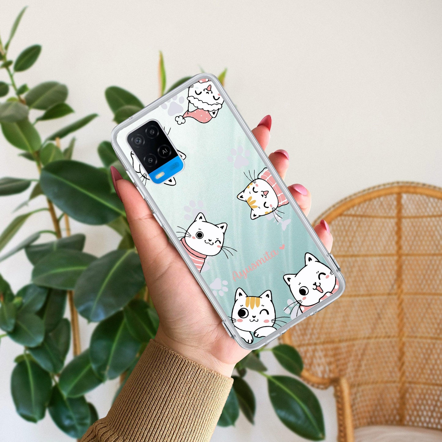 Cute Cat Customize Transparent Silicon Case For Oppo