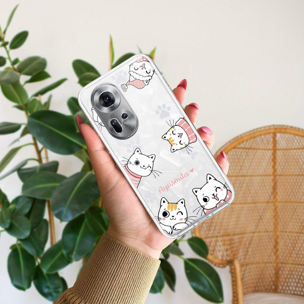 Cute Cat Customize Anti Yellow Case For Oppo Reno 11 5G