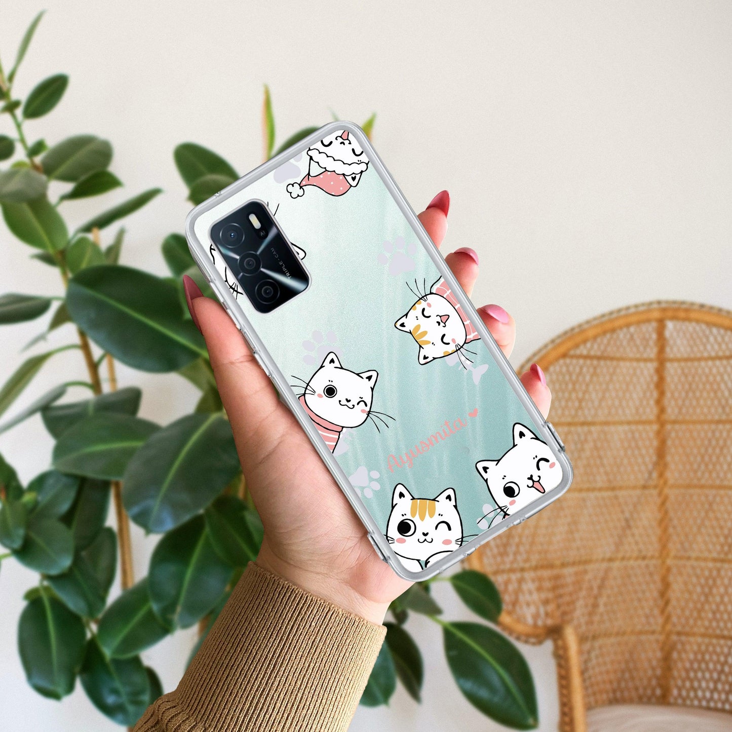 Cute Cat Customize Transparent Silicon Case For Oppo