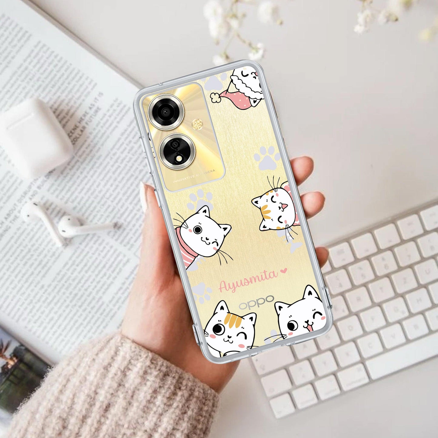 Cute Cat Customize Transparent Silicon Case For Oppo