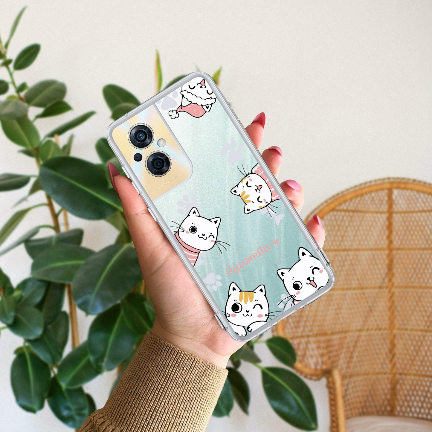 Cute Cat Customize Transparent Silicon Case For Oppo