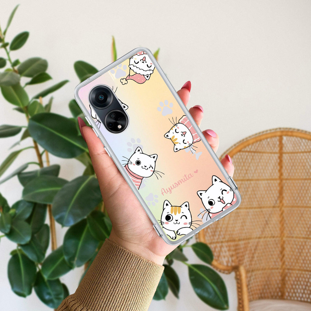 Cute Cat Customize Anti Yellow Case For Oppo F23 5G