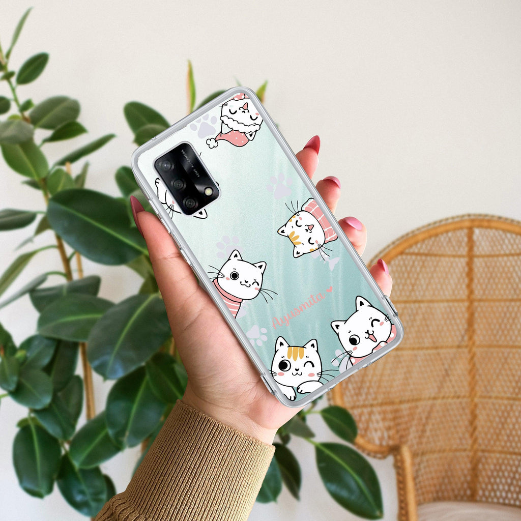 Cute Cat Customize Anti Yellow Case For Oppo F19 / Oppo F19s