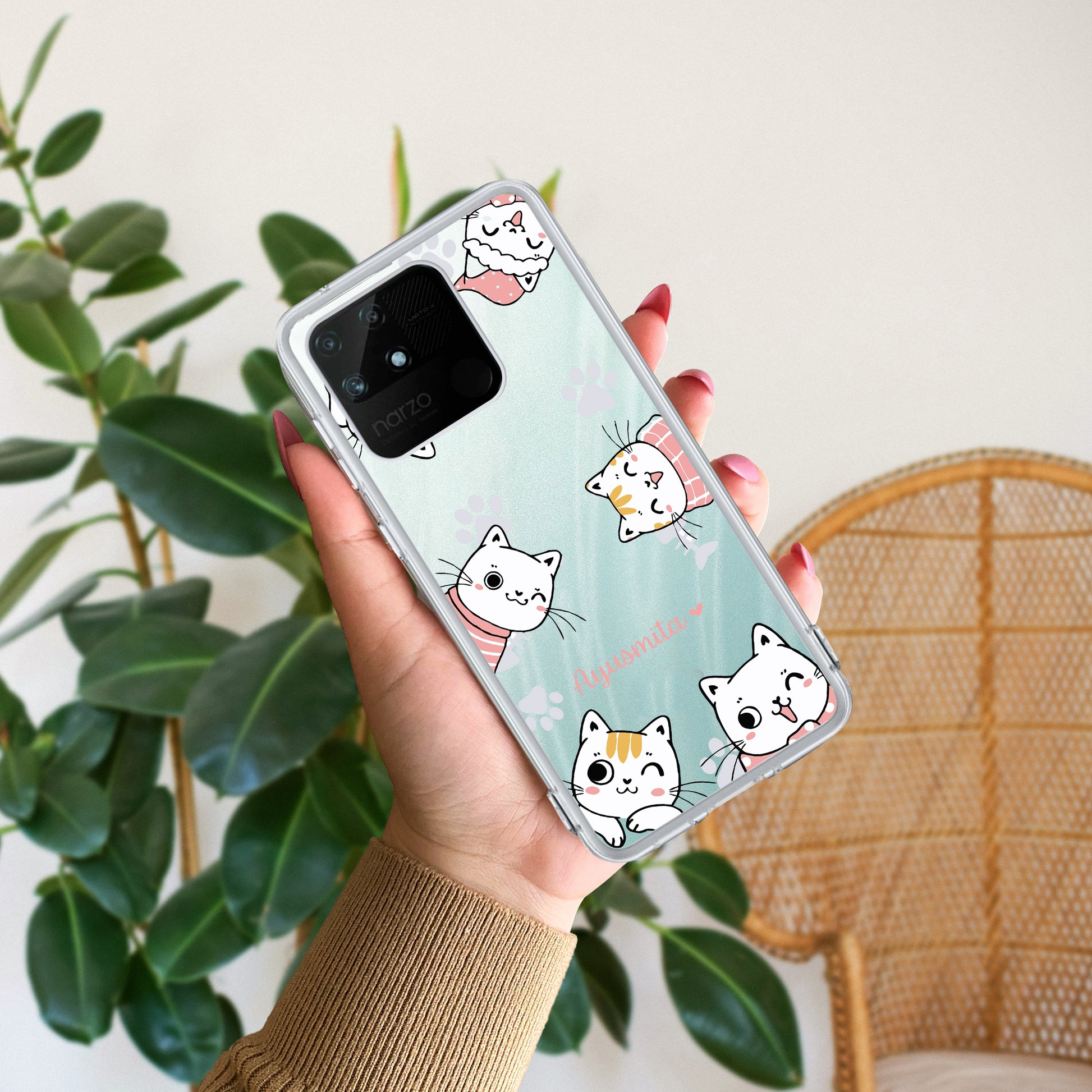 Cute Cat Customize Transparent Silicon Case For Realme/Narzo ShopOnCliQ