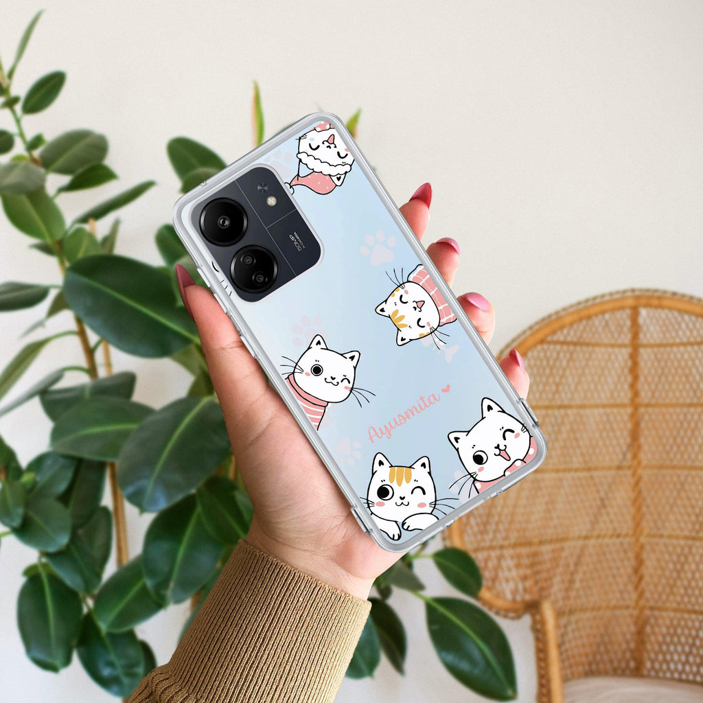 Cute Cat Customize Transparent Silicon Case For Redmi 13C 4G