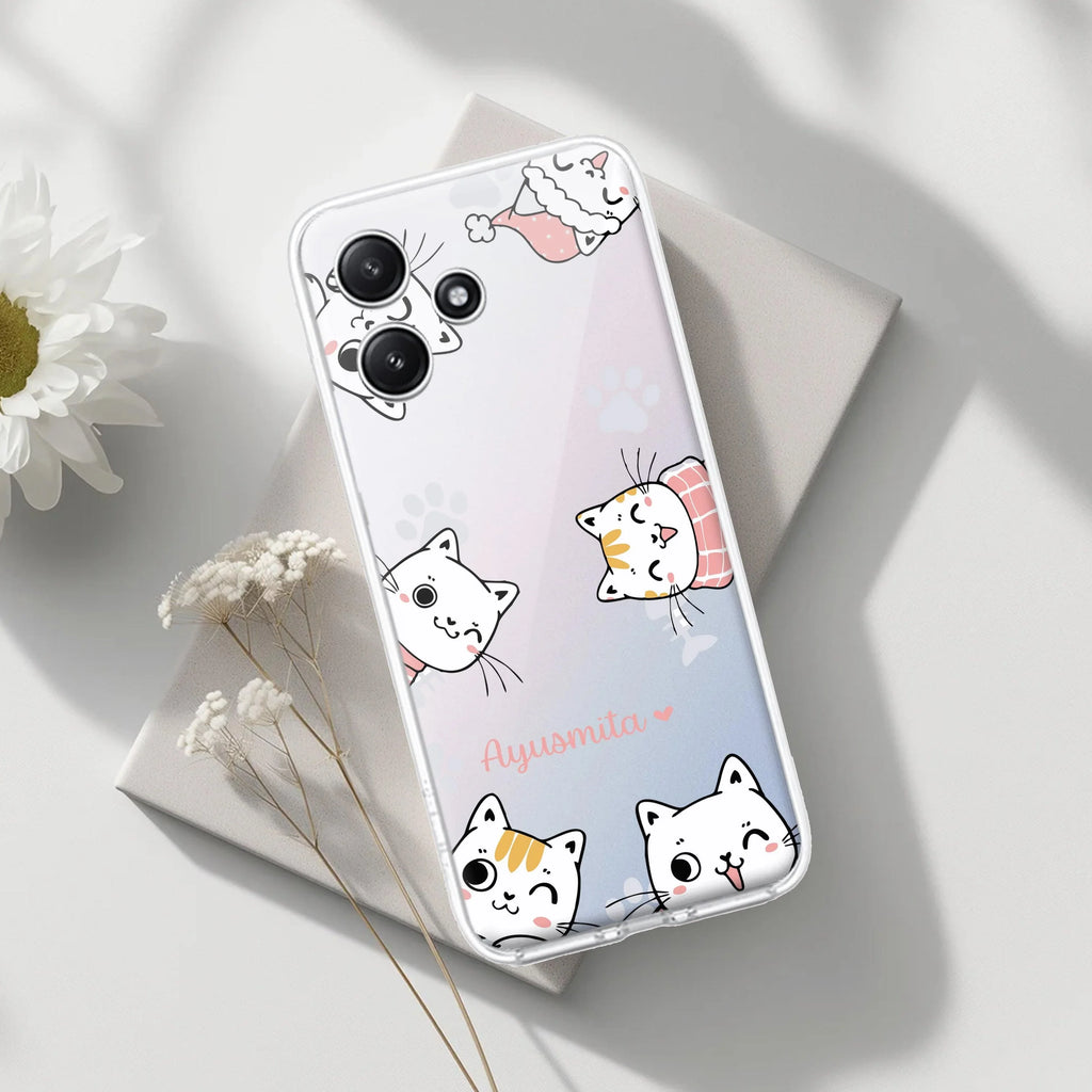Cute Cat Customize Transparent Silicon Case For Redmi Note 13 Pro 5G
