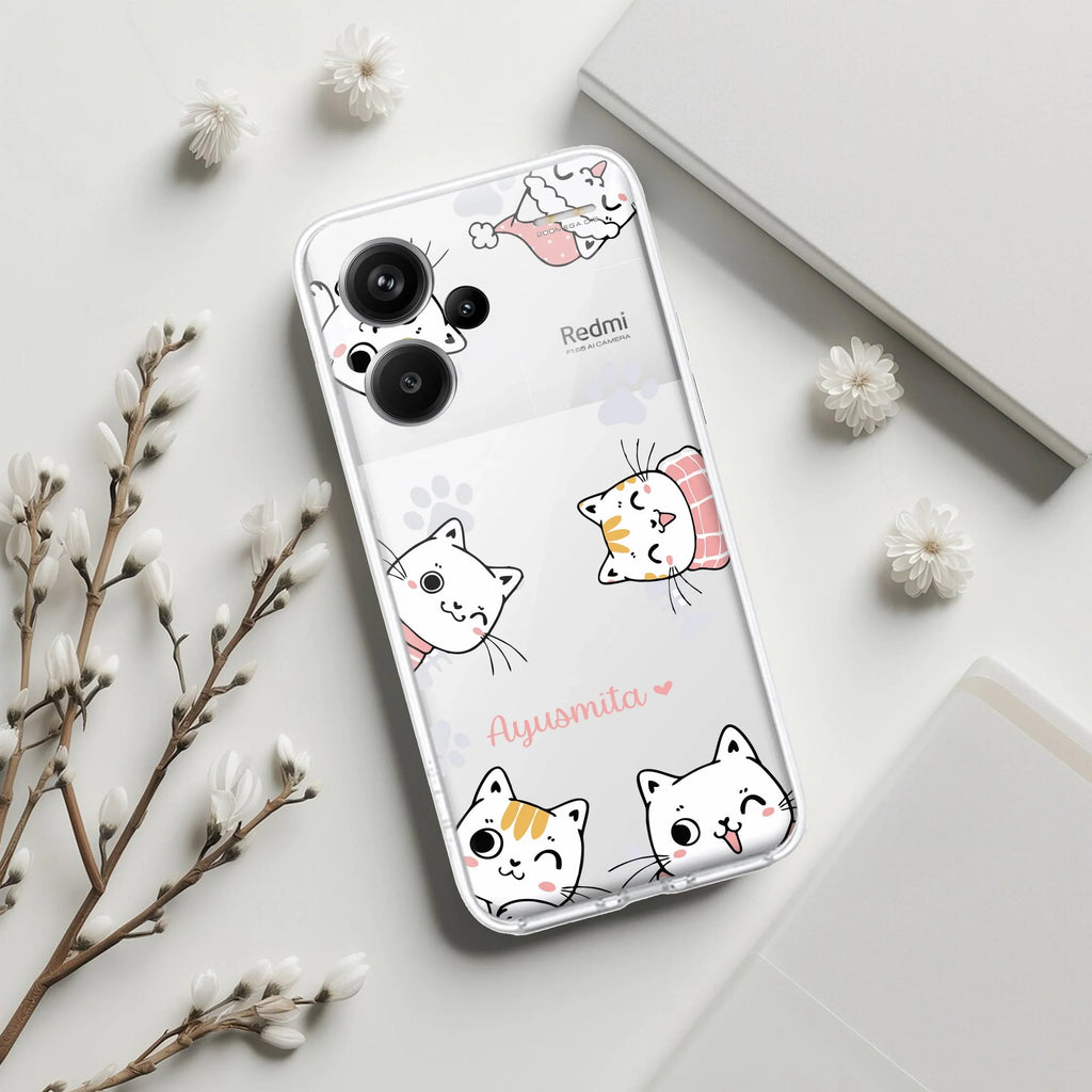 Cute Cat Customize Transparent Silicon Case For Redmi Note 14 Pro Plus 5G