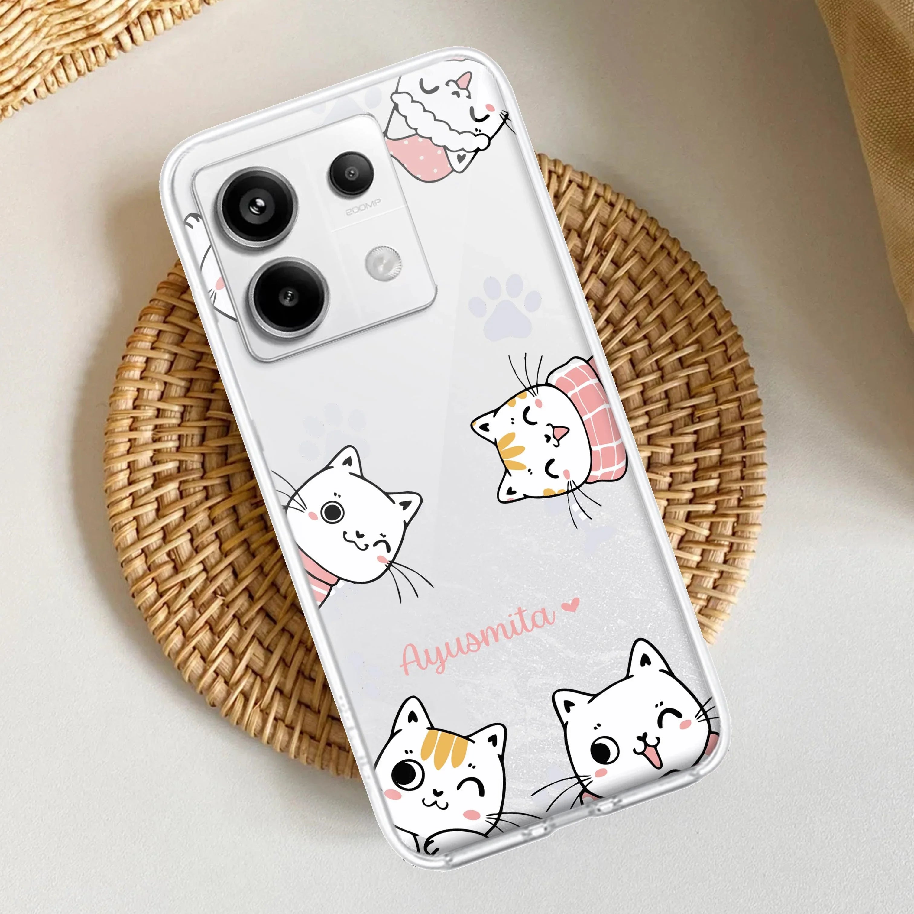 Cute Cat Customize Transparent Silicon Case For Redmi Note 14 5G