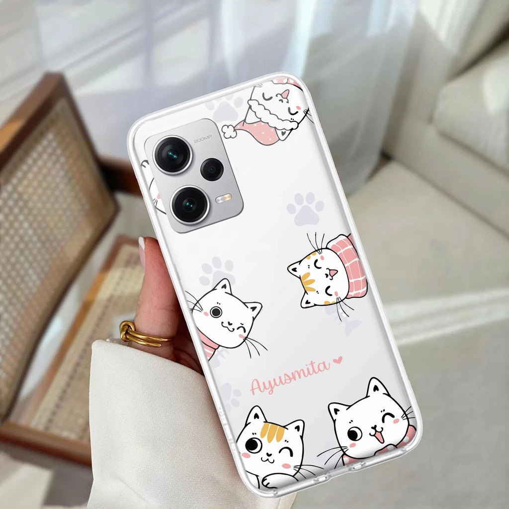 Cute Cat Customize Transparent Silicon Case For Redmi Note 10 / 10S