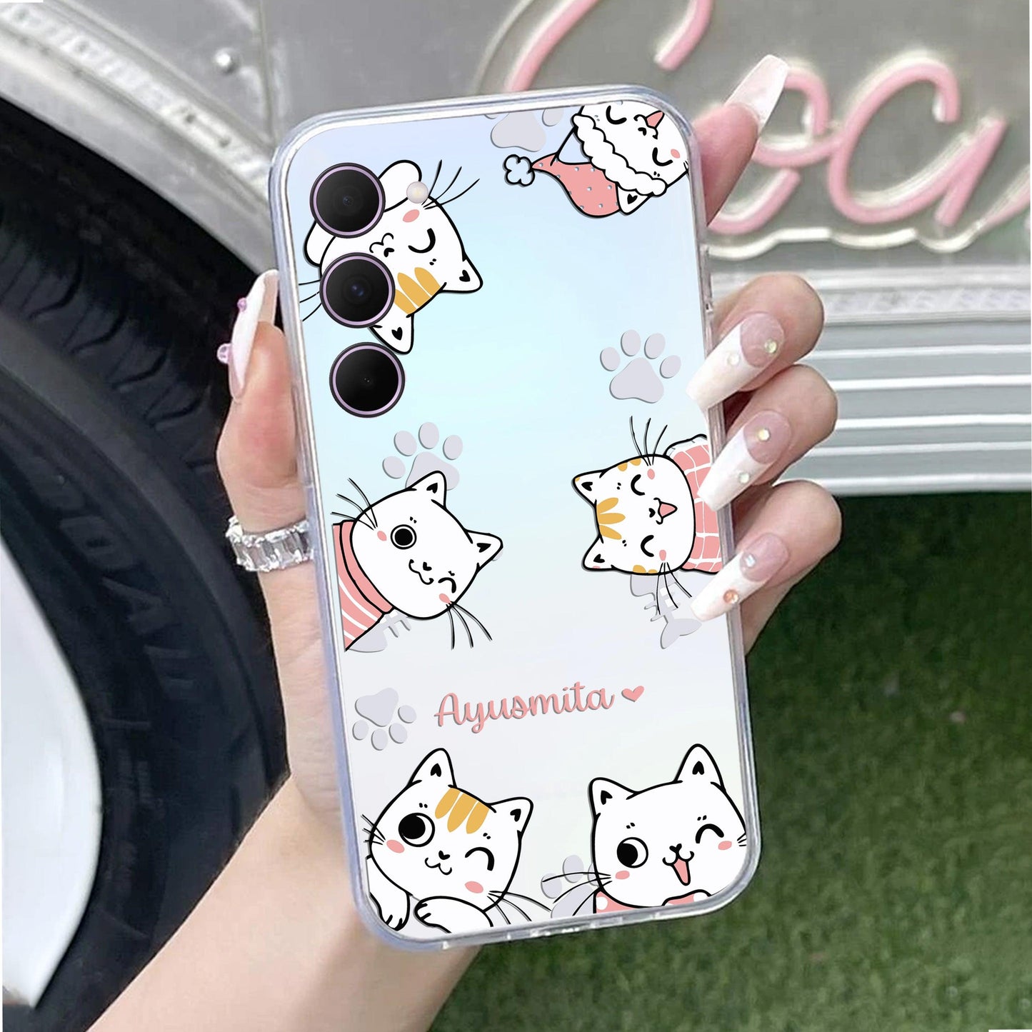 Cute Cat Customize Transparent Silicon Case For Samsung