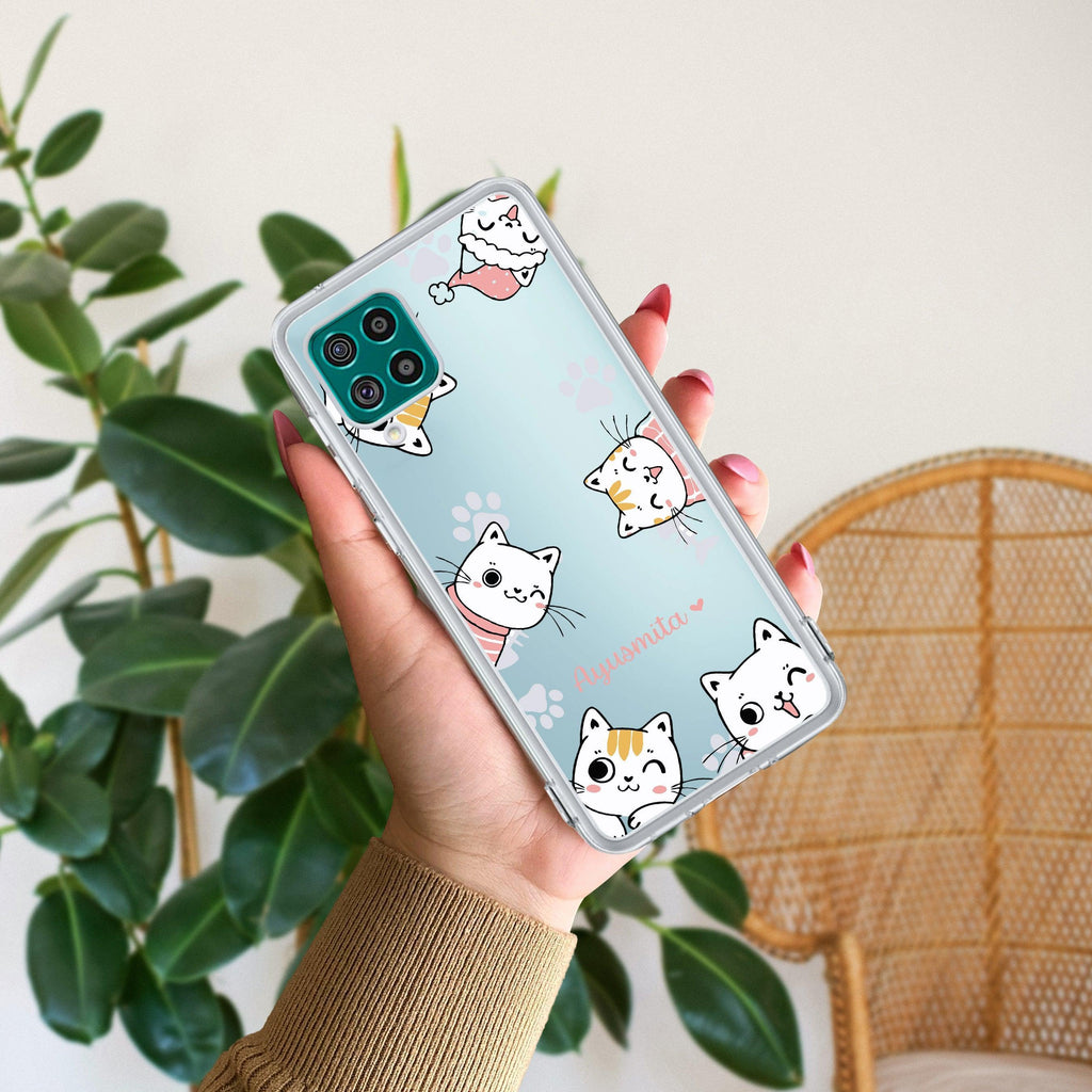 Cute Cat Customize Anti Yellow Case For Samsung Galaxy F62