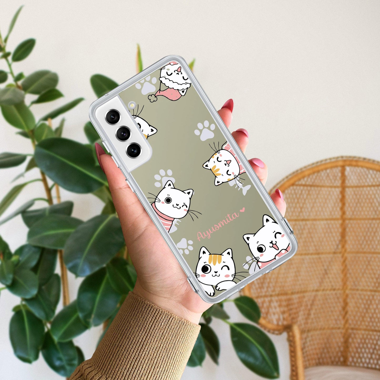 Cute Cat Customize Transparent Silicon Case For Samsung