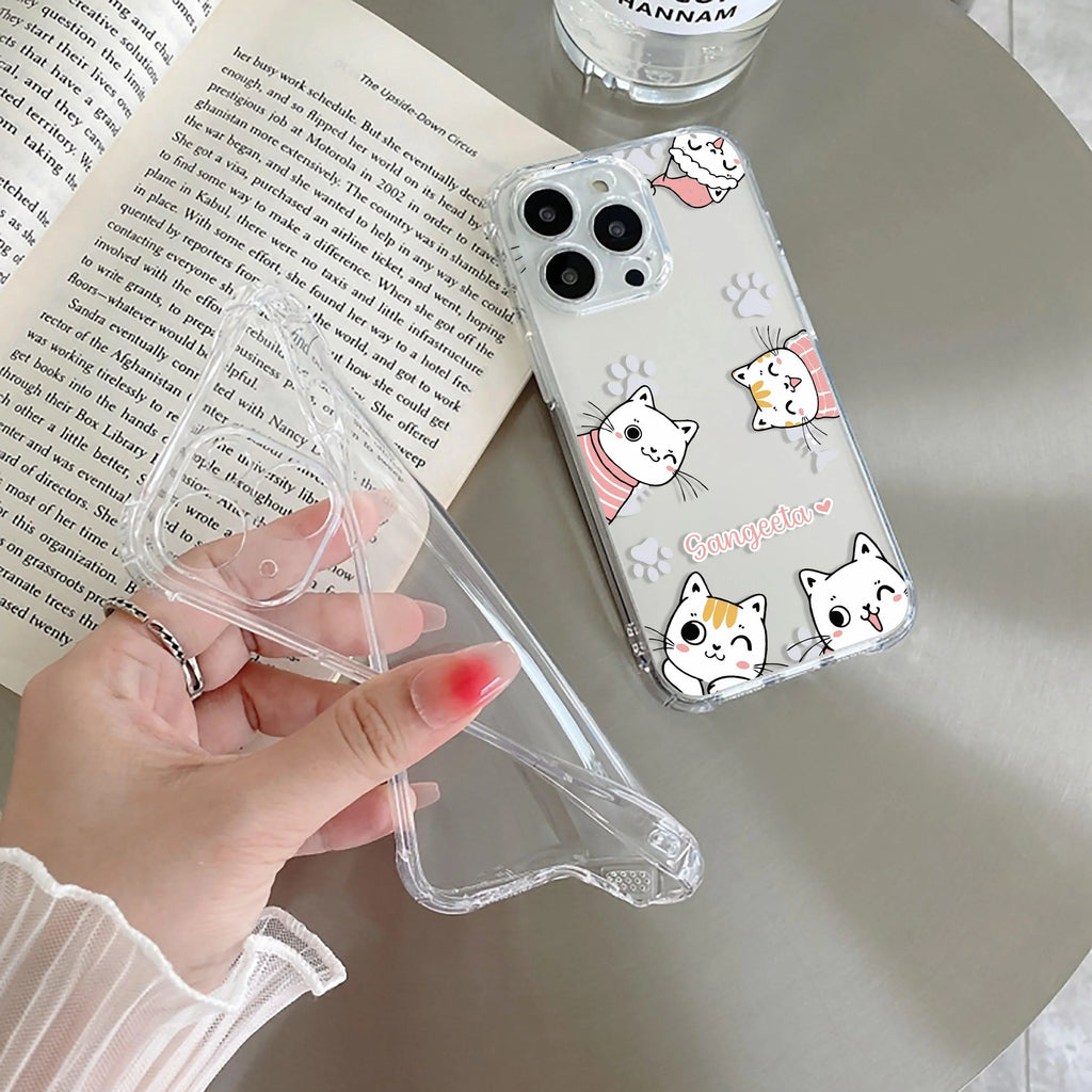 Cute Cat Customize Transparent Silicon Case For Samsung Galaxy S24 Ultra 5G